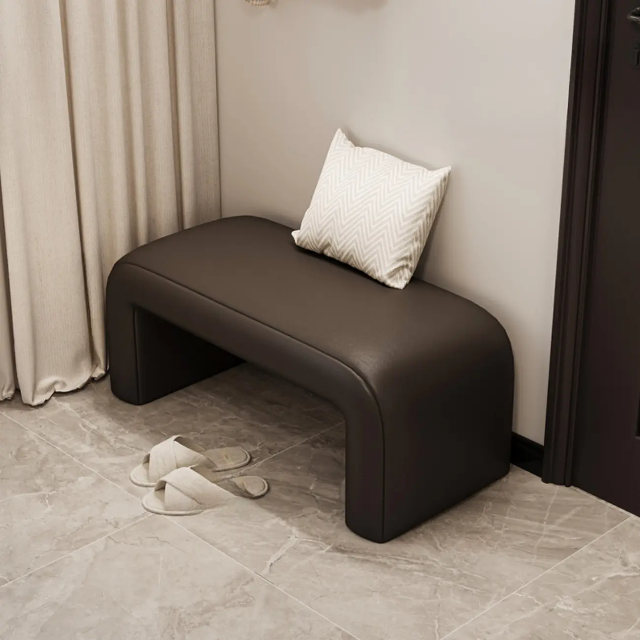 Minimalist U-shaped Upholstered Pu Leather Entryway Bench Image - 2 | homeyfad