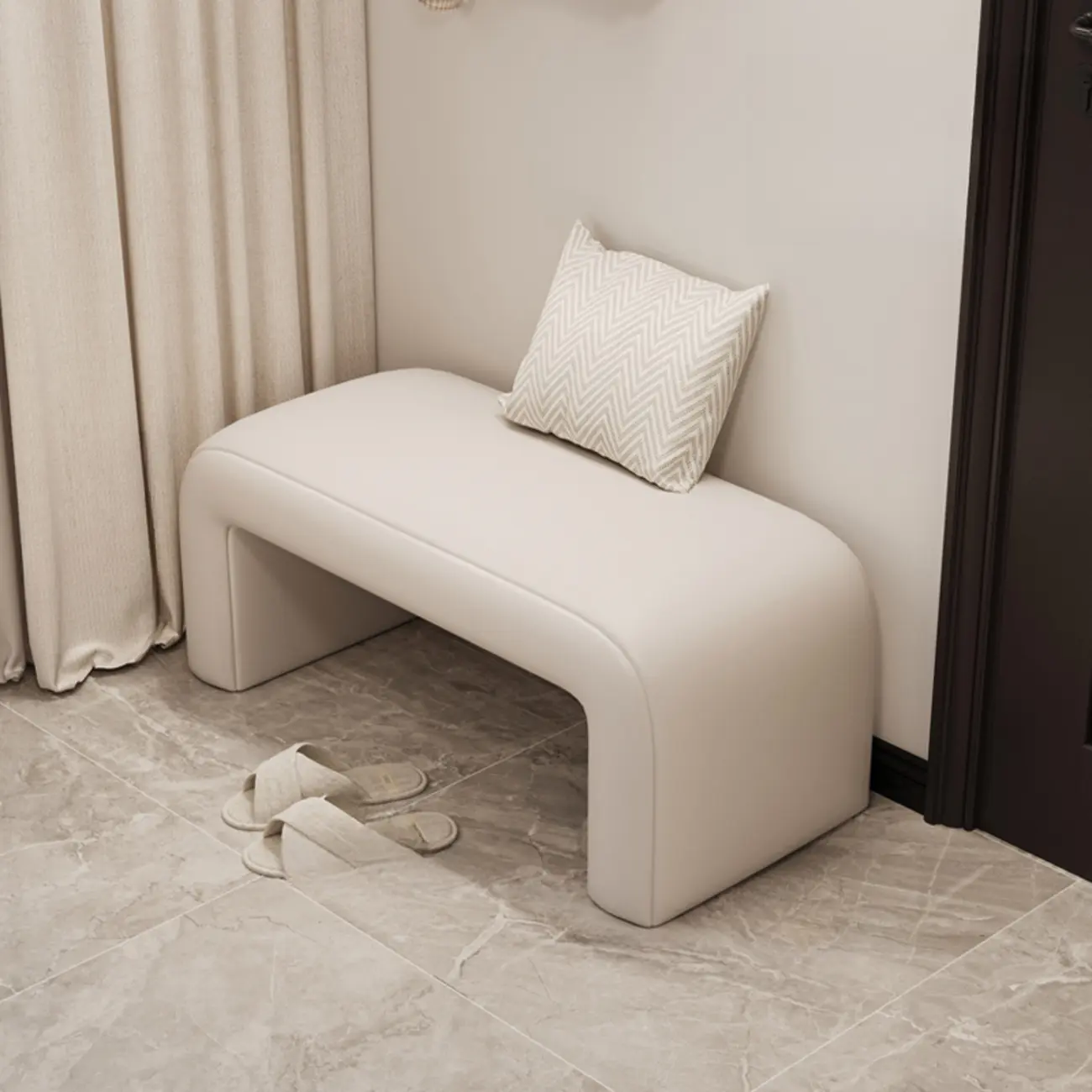 Minimalist U-shaped Upholstered Pu Leather Entryway Bench Image - 3 | homeyfad