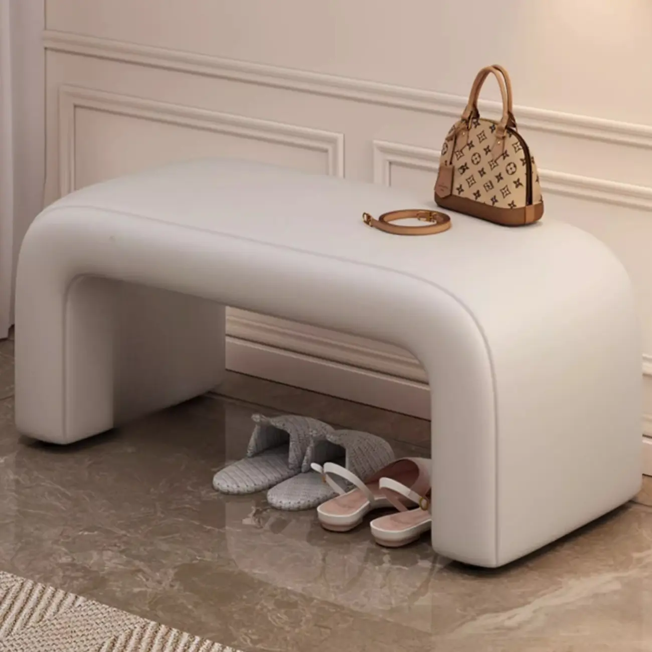 Minimalist U-shaped Upholstered Pu Leather Entryway Bench Image - 1 | homeyfad