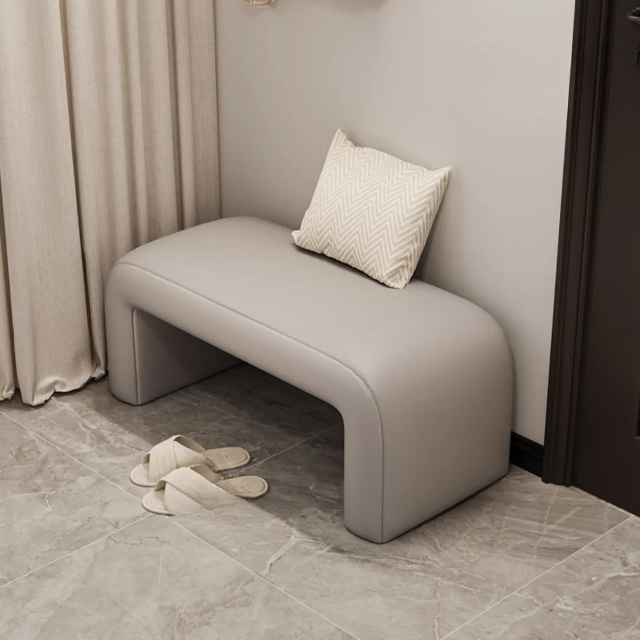 Minimalist U-shaped Upholstered Pu Leather Entryway Bench Image - 4 | homeyfad