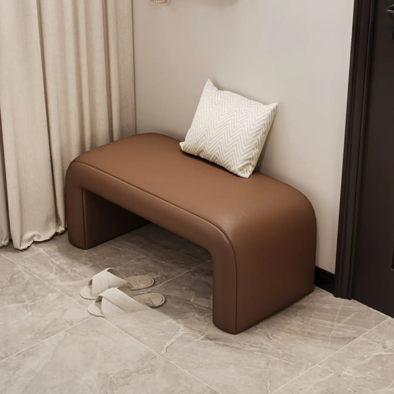 Minimalist U-shaped Upholstered Pu Leather Entryway Bench Image - 5 | homeyfad