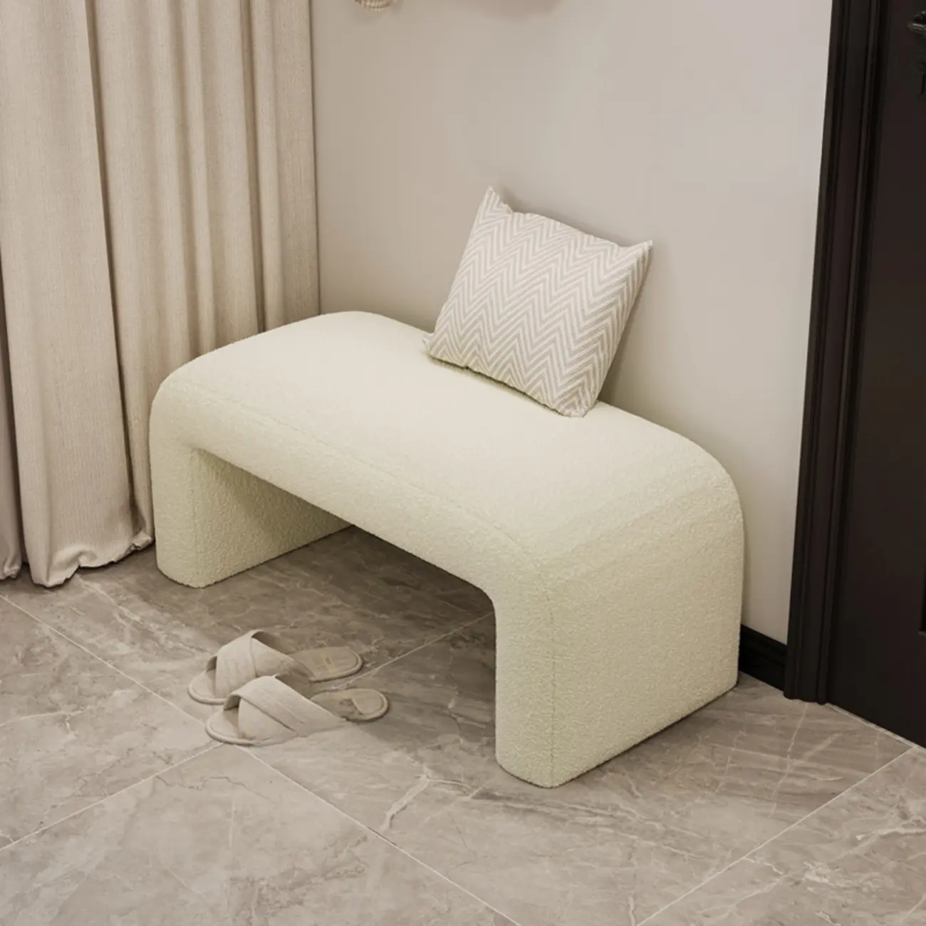 Minimalist U-shaped Upholstered Pu Leather Entryway Bench Image - 7 | homeyfad