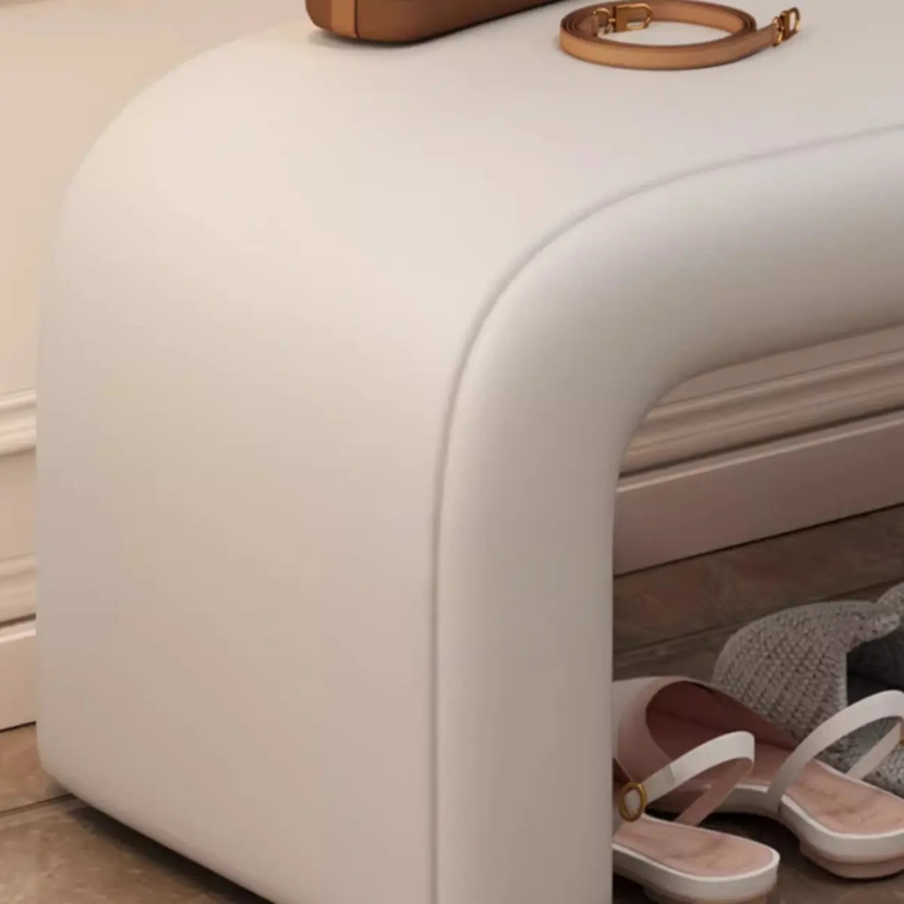 Minimalist U-shaped Upholstered Pu Leather Entryway Bench Image - 10 | homeyfad