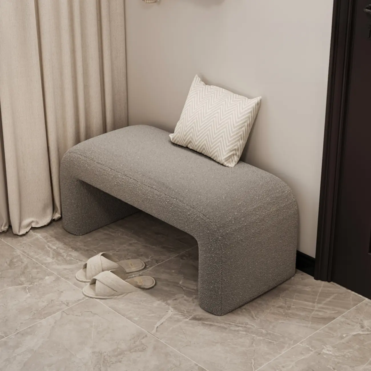 Minimalist U-shaped Upholstered Pu Leather Entryway Bench Image - 8 | homeyfad