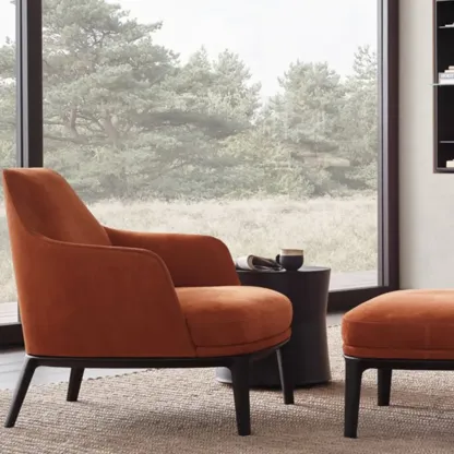 Modern High Back Living Room Accent Chair with Ottoman Image - 4