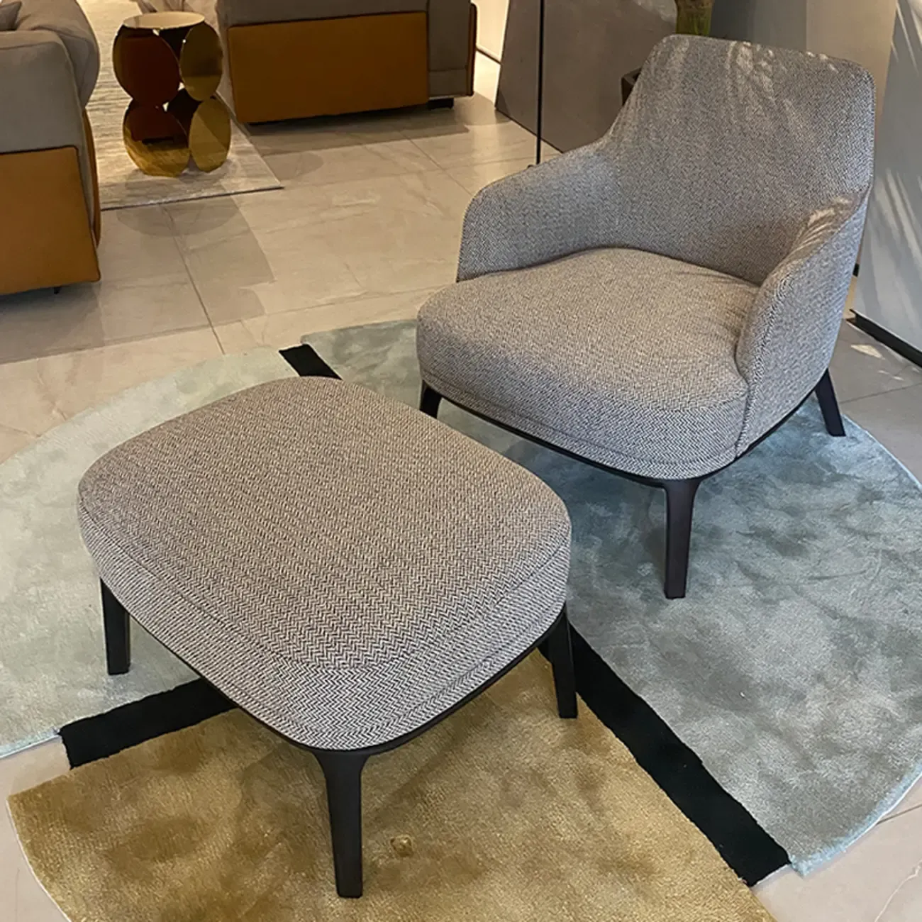 Modern High Back Living Room Accent Chair with Ottoman Image - 6