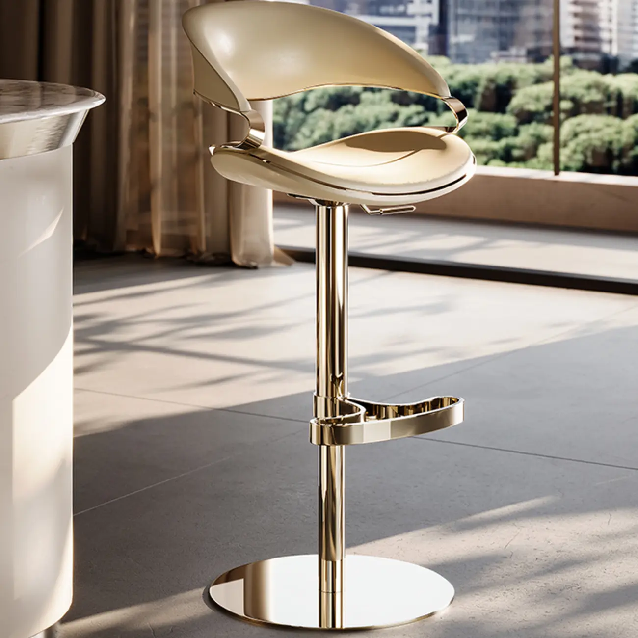 Glam Adjustable Height Swivel Geniue Leather Bar Stools Image - 8 | homeyfad