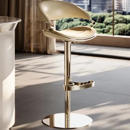 Glam Adjustable Height Swivel Geniue Leather Bar Stools Image - 2