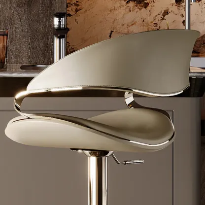 Glam Adjustable Height Swivel Geniue Leather Bar Stools Image - 4