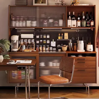 Modern Oak Wood Sideboard with Sliding Doors Image - 1