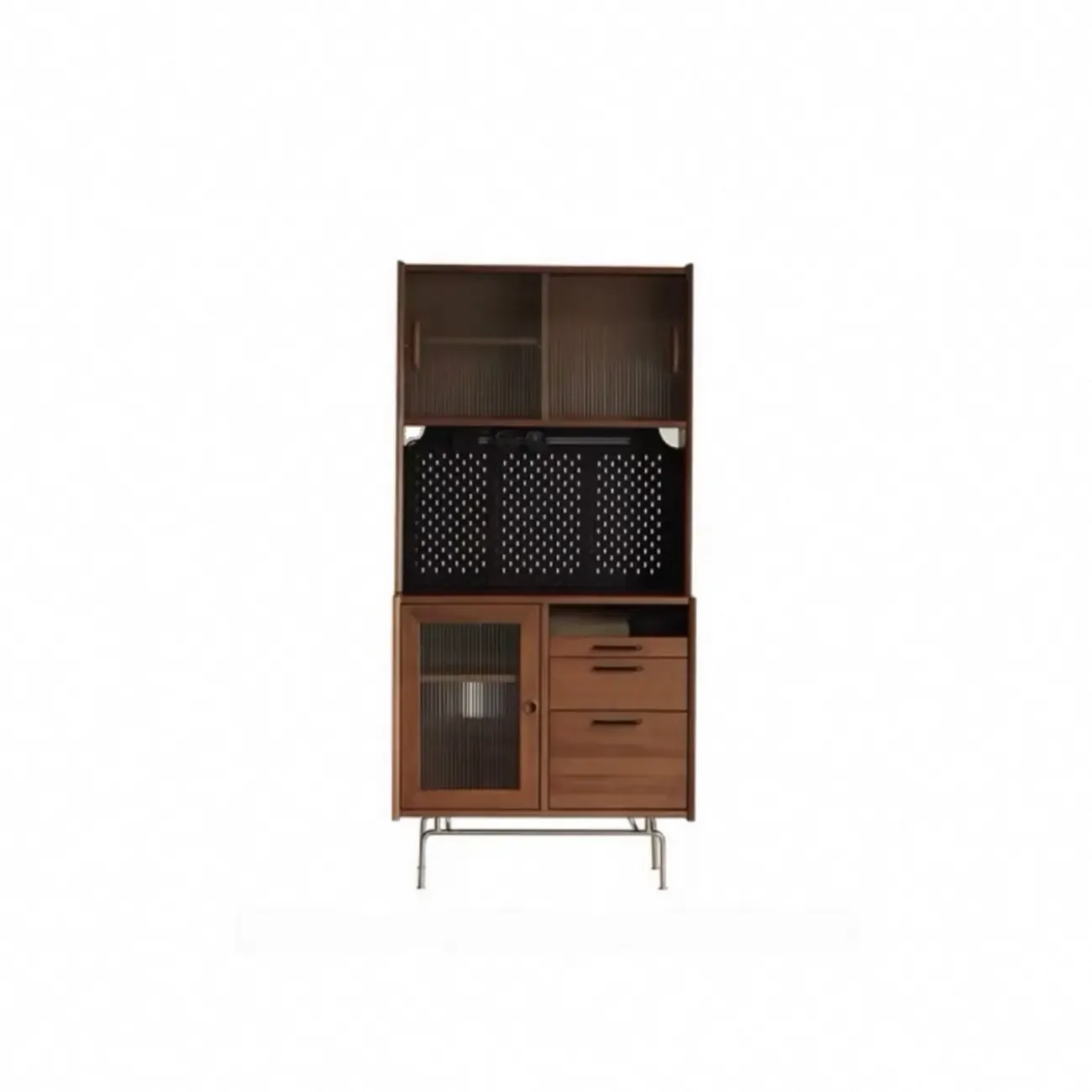 Modern Oak Wood Sideboard with Sliding Doors Image - 2
