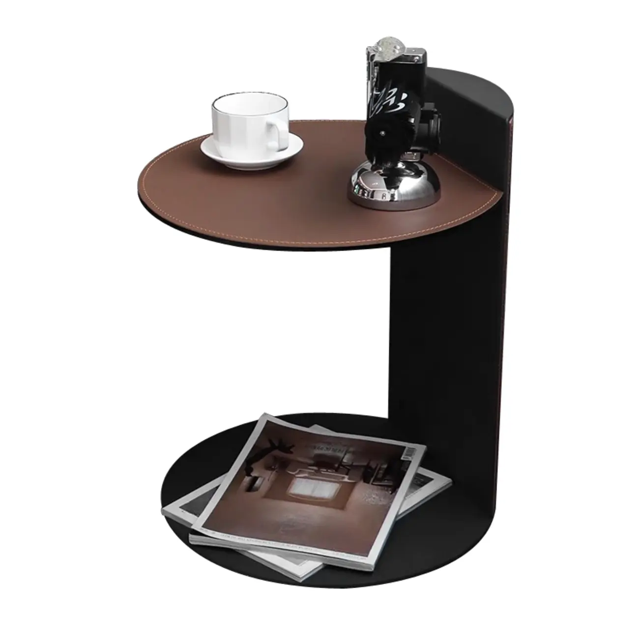 Comtemporary Leather Top C Side Table with Metal Base Image - 2 | homeyfad