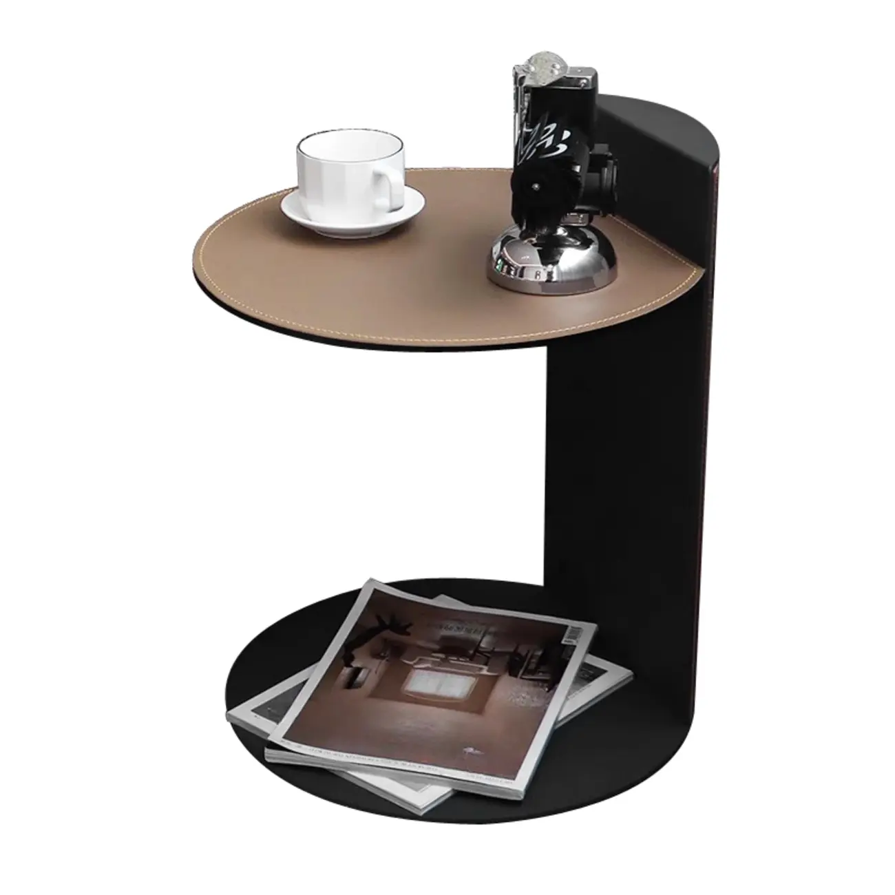 Comtemporary Leather Top C Side Table with Metal Base Image - 3 | homeyfad