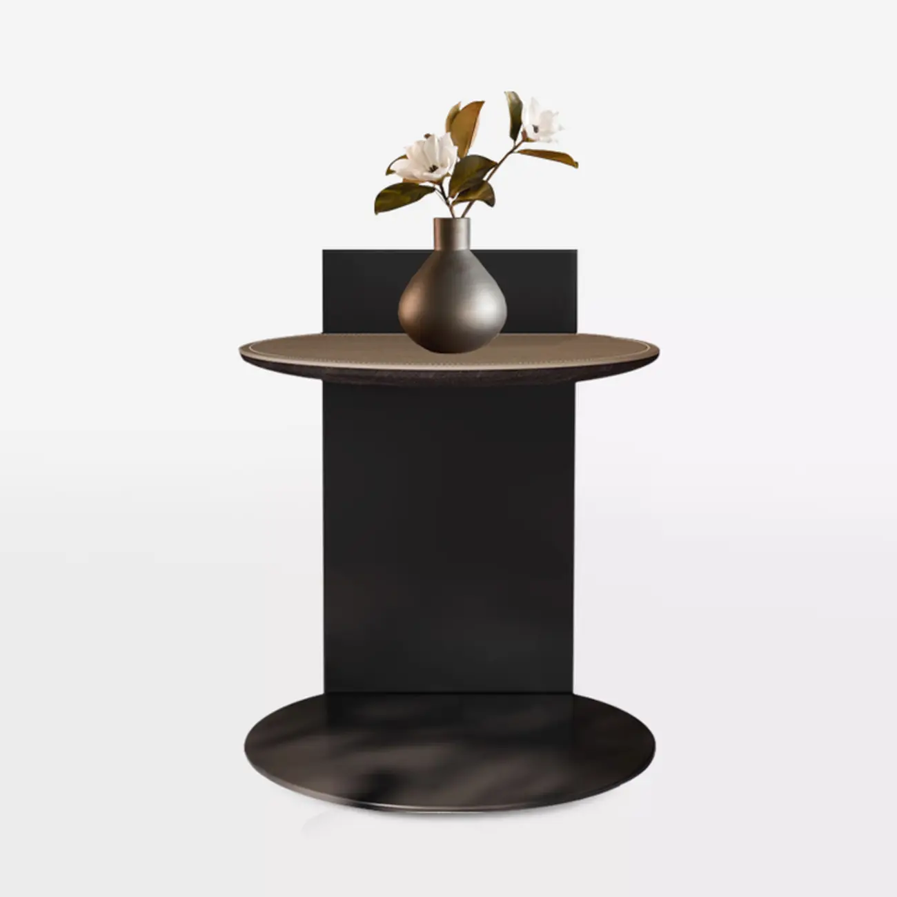 Comtemporary Leather Top C Side Table with Metal Base Image - 4 | homeyfad