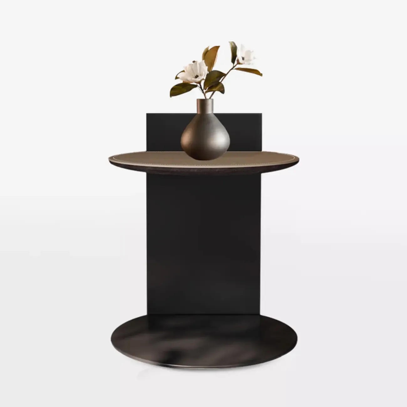 Comtemporary Leather Top C Side Table with Metal Base Image - 4