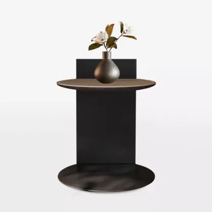 Comtemporary Leather Top C Side Table with Metal Base Image - 4