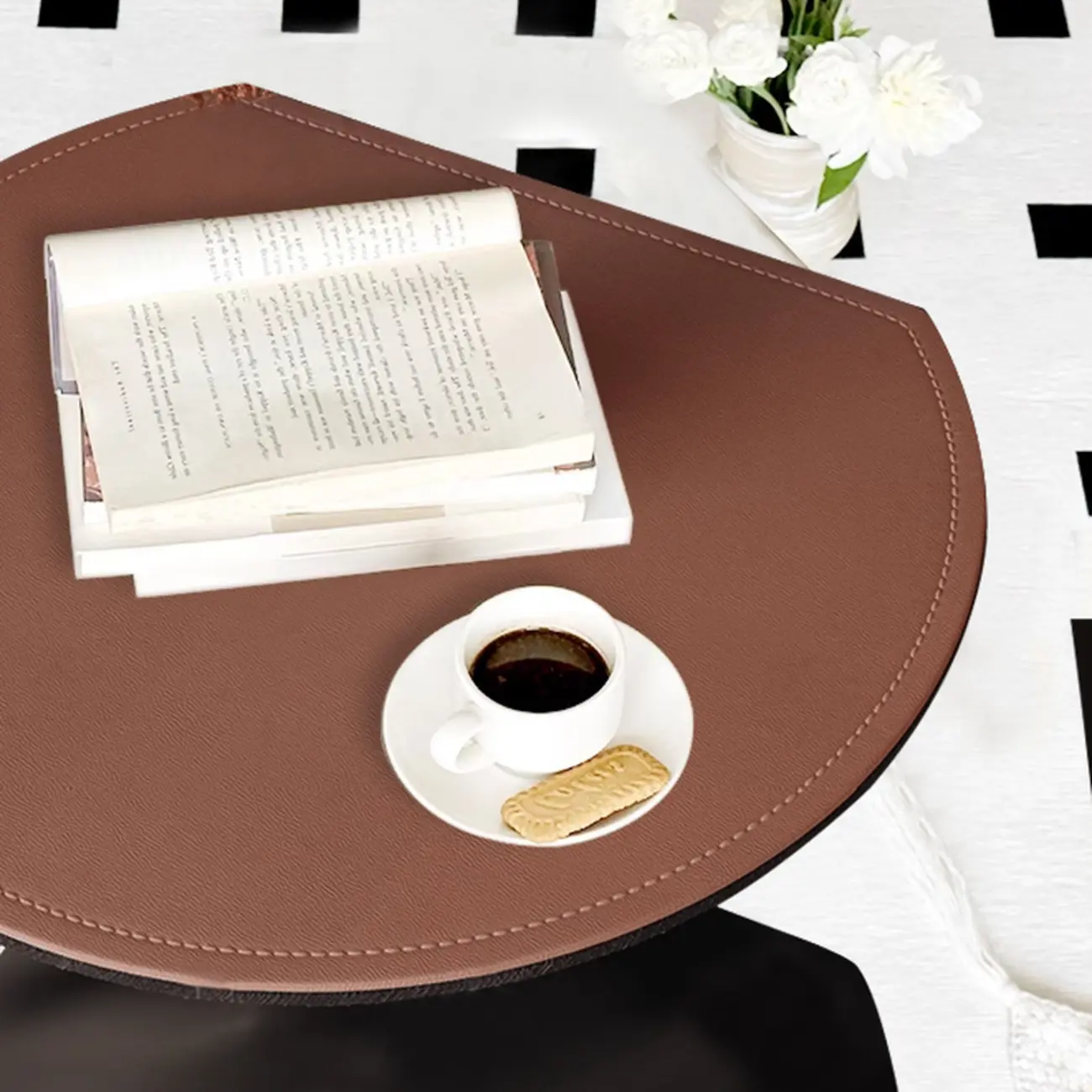 Comtemporary Leather Top C Side Table with Metal Base Image - 5 | homeyfad