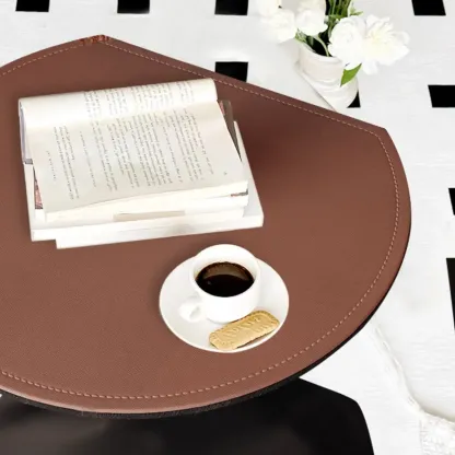 Comtemporary Leather Top C Side Table with Metal Base Image - 5