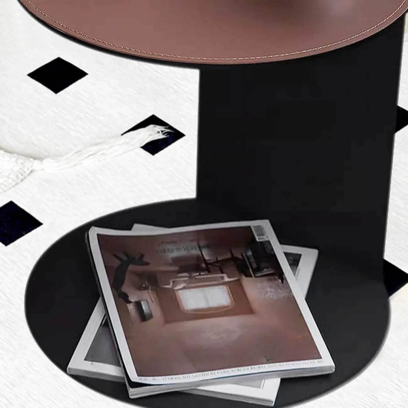 Comtemporary Leather Top C Side Table with Metal Base Image - 6 | homeyfad