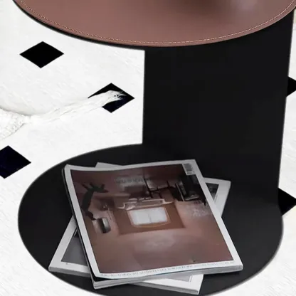Comtemporary Leather Top C Side Table with Metal Base Image - 6