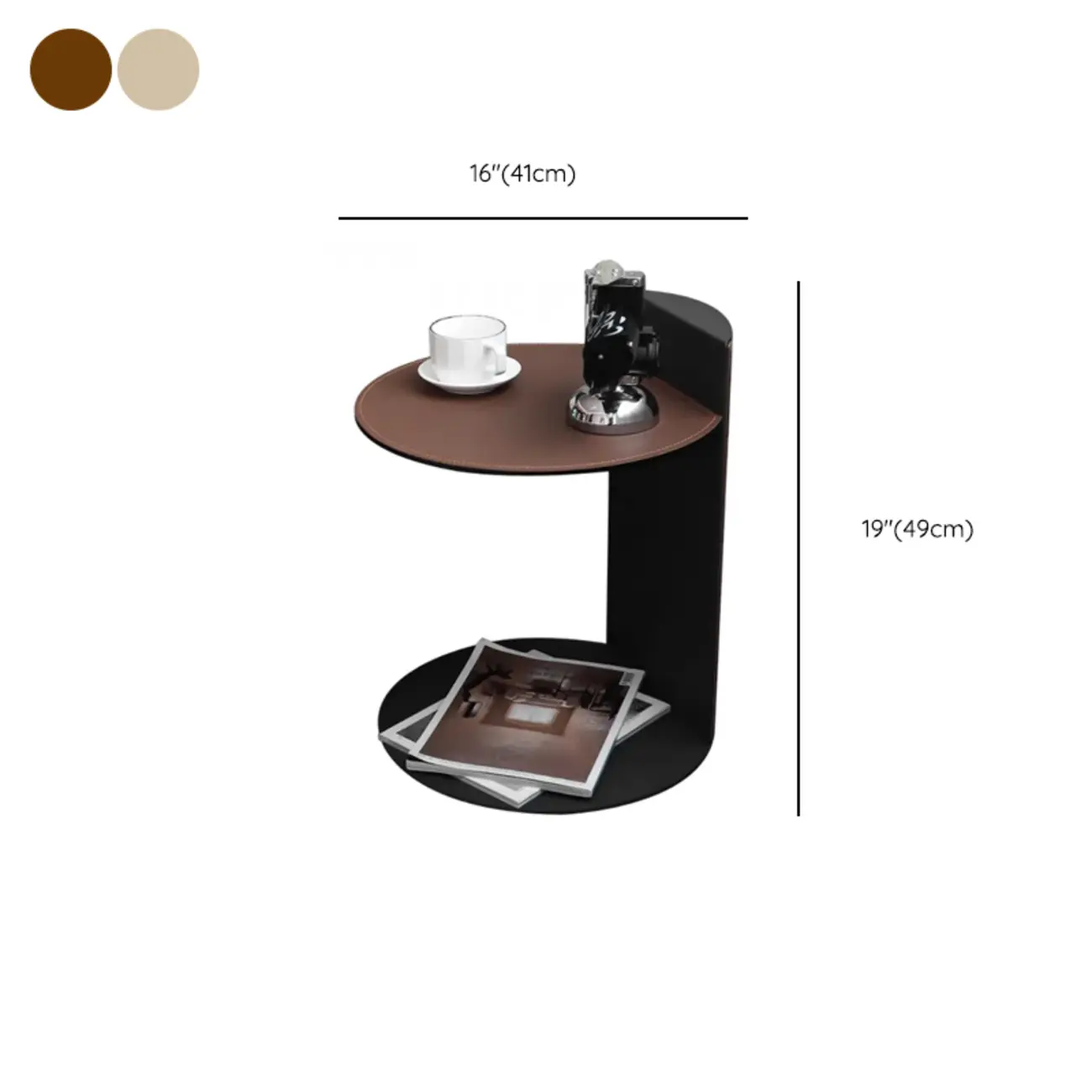Comtemporary Leather Top C Side Table with Metal Base #size | homeyfad
