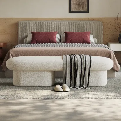 59" Contemporary Beige Upholstered Bedroom Bench Image - 3