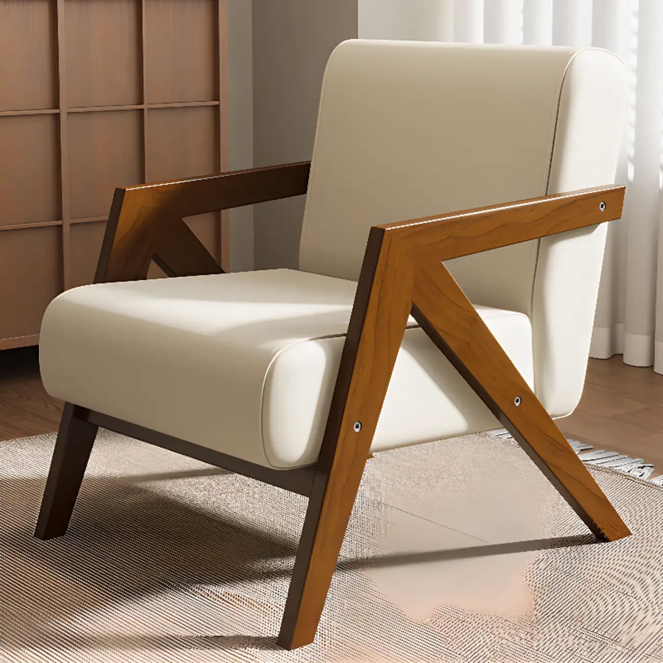 Arm Chair Linen Faux Leather Living Room Image - 1