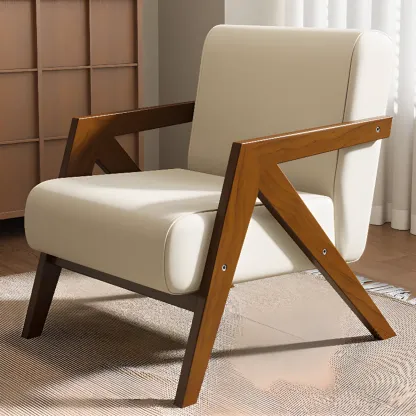 Arm Chair Linen Faux Leather Living Room Image - 1