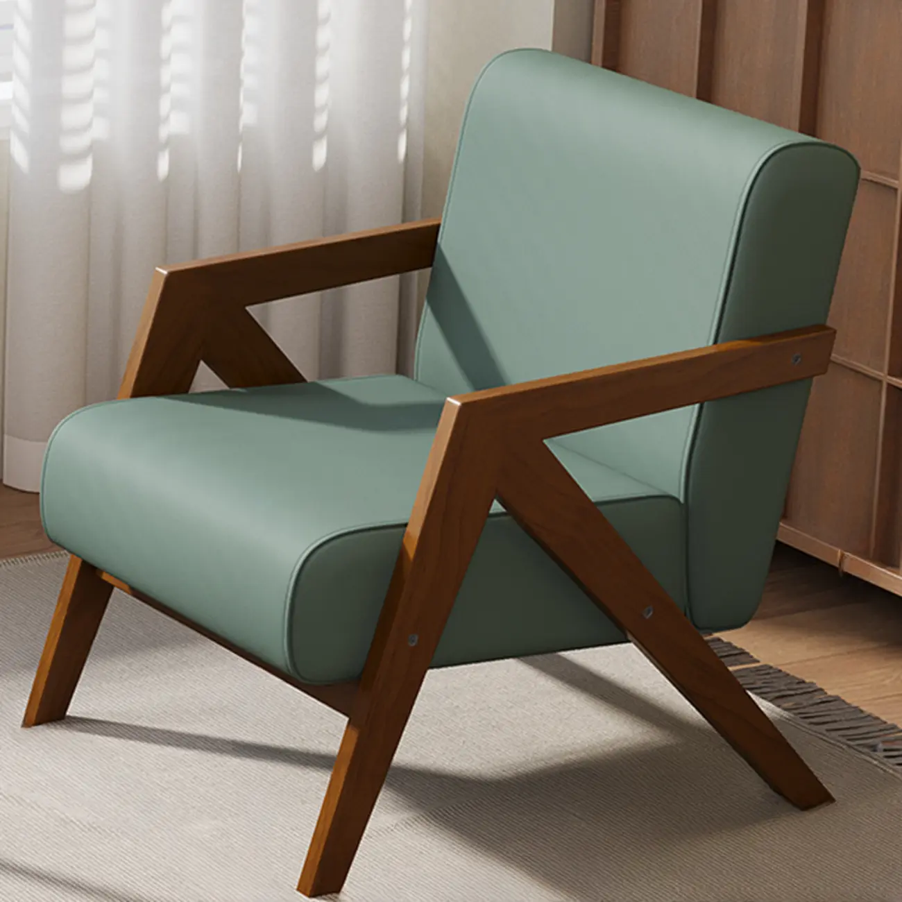 Arm Chair Linen Faux Leather Living Room Image - 3 | homeyfad