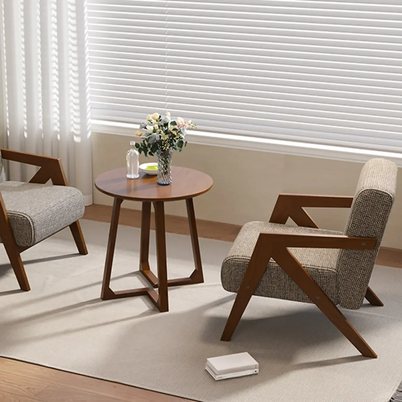 Arm Chair Linen Faux Leather Living Room Image - 4