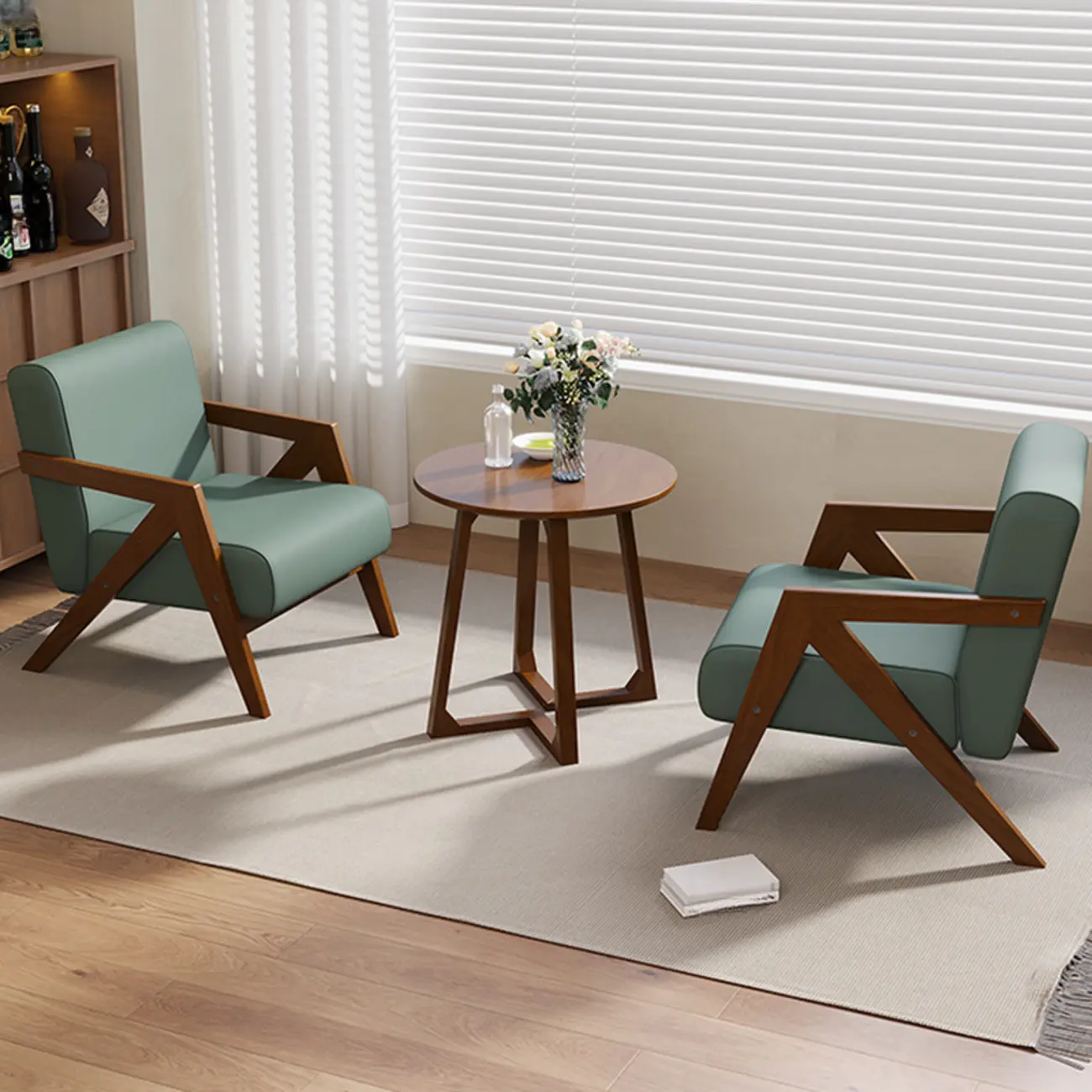 Arm Chair Linen Faux Leather Living Room Image - 6 | homeyfad