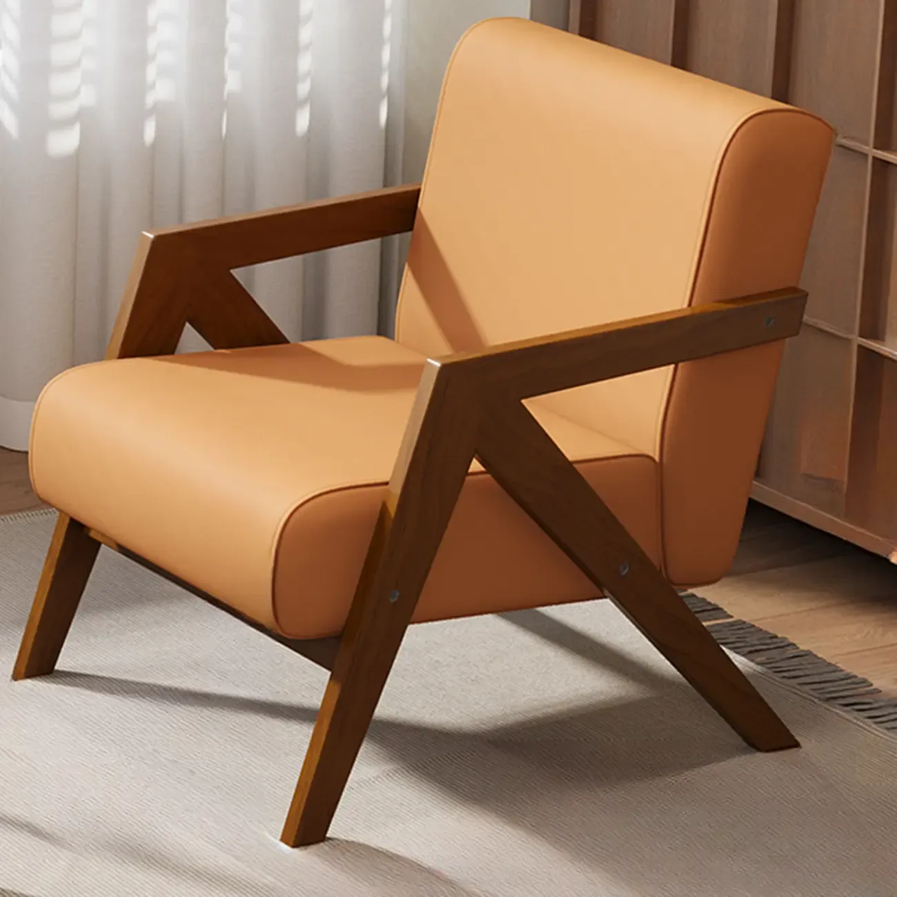 Arm Chair Linen Faux Leather Living Room Image - 7