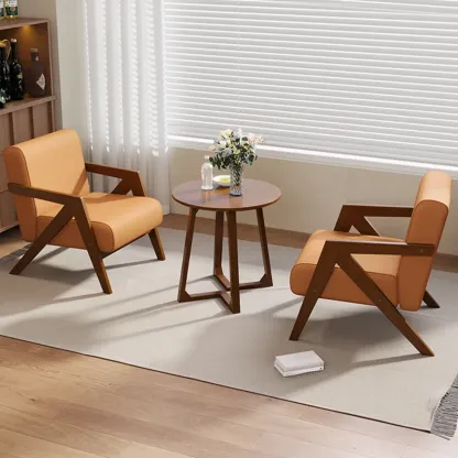 Arm Chair Linen Faux Leather Living Room Image - 8