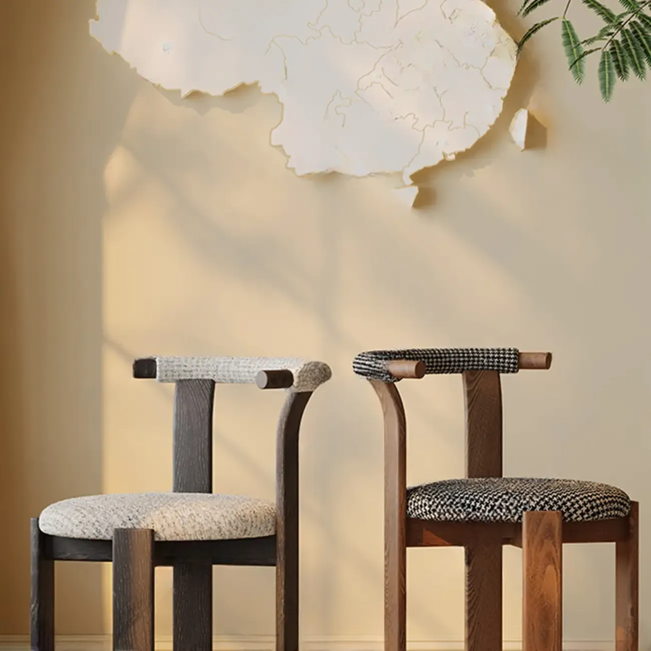 Elegant Open Back Upholstered Armless Wood Dining Chairs Image - 2