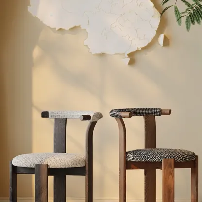 Elegant Open Back Upholstered Armless Wood Dining Chairs Image - 2