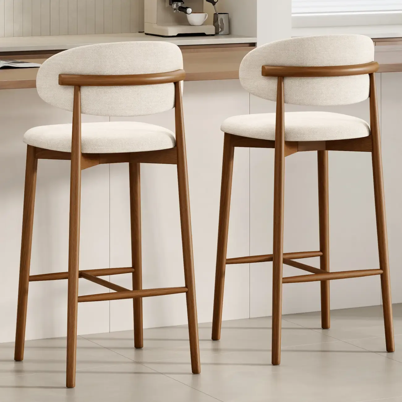 Mid Century Modern Upholstered Bar Stool with Back Image - 2