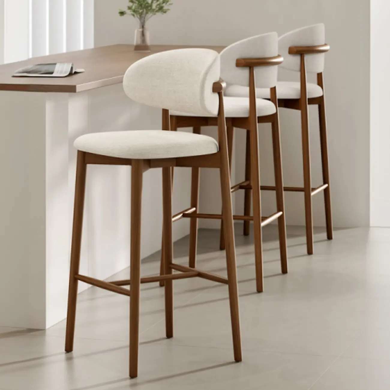 Mid Century Modern Upholstered Bar Stool with Back Image - 1 | homeyfad