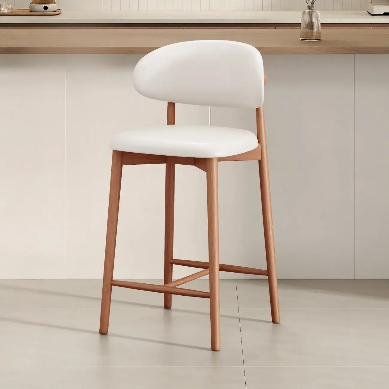 Mid Century Modern Upholstered Bar Stool with Back Image - 27