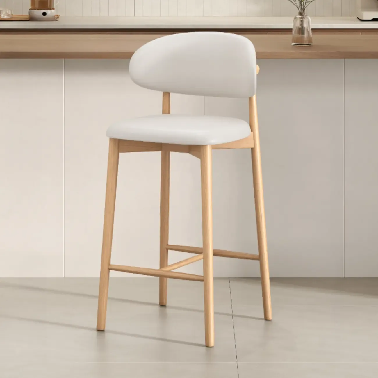 Mid Century Modern Upholstered Bar Stool with Back Image - 33