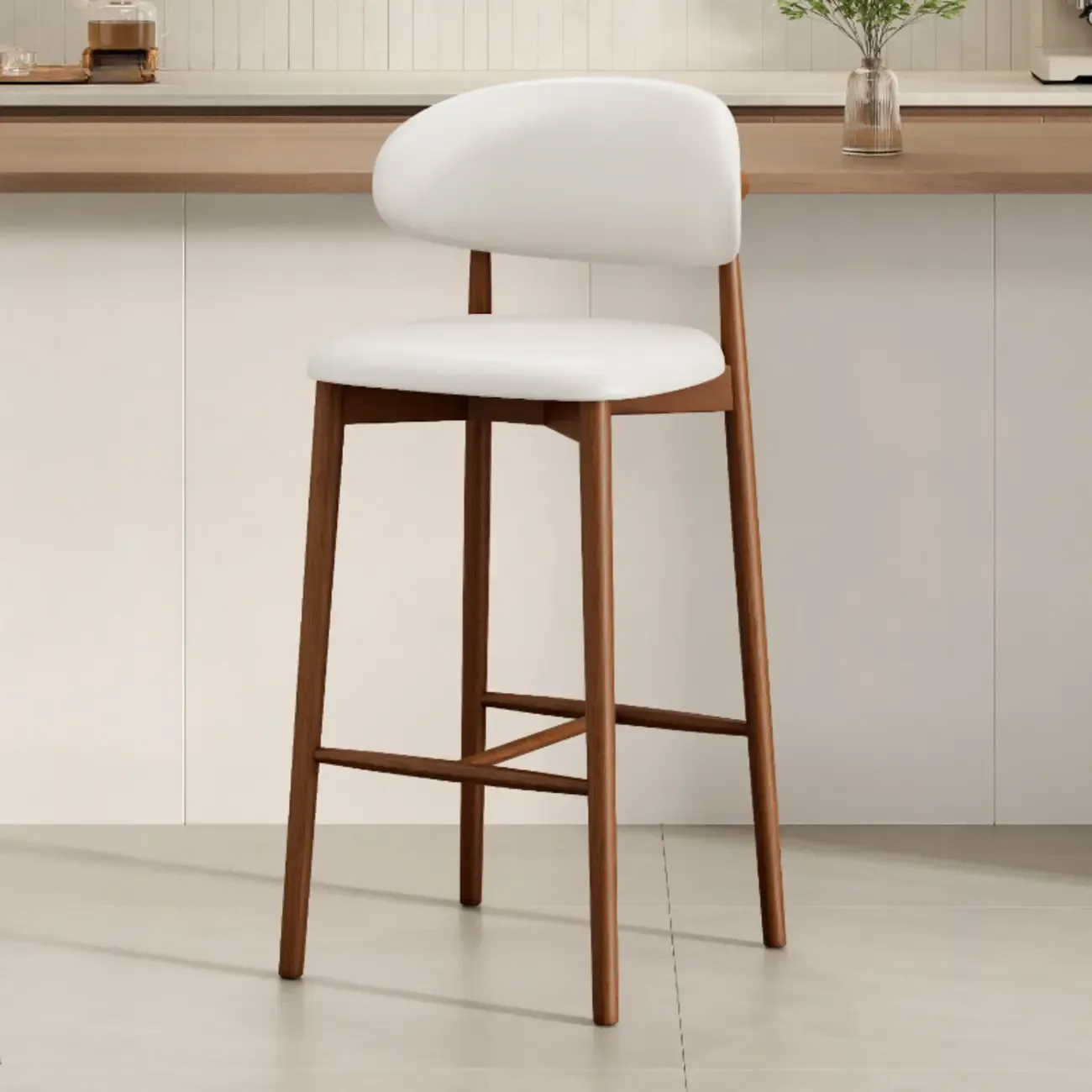 Mid Century Modern Upholstered Bar Stool with Back Image - 45