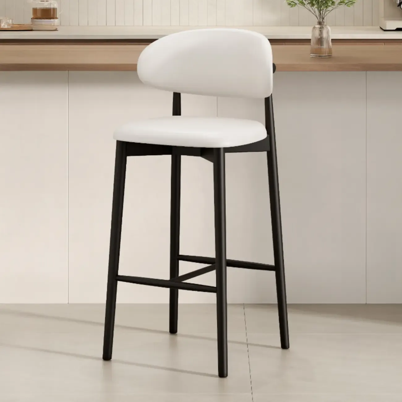 Mid Century Modern Upholstered Bar Stool with Back Image - 47