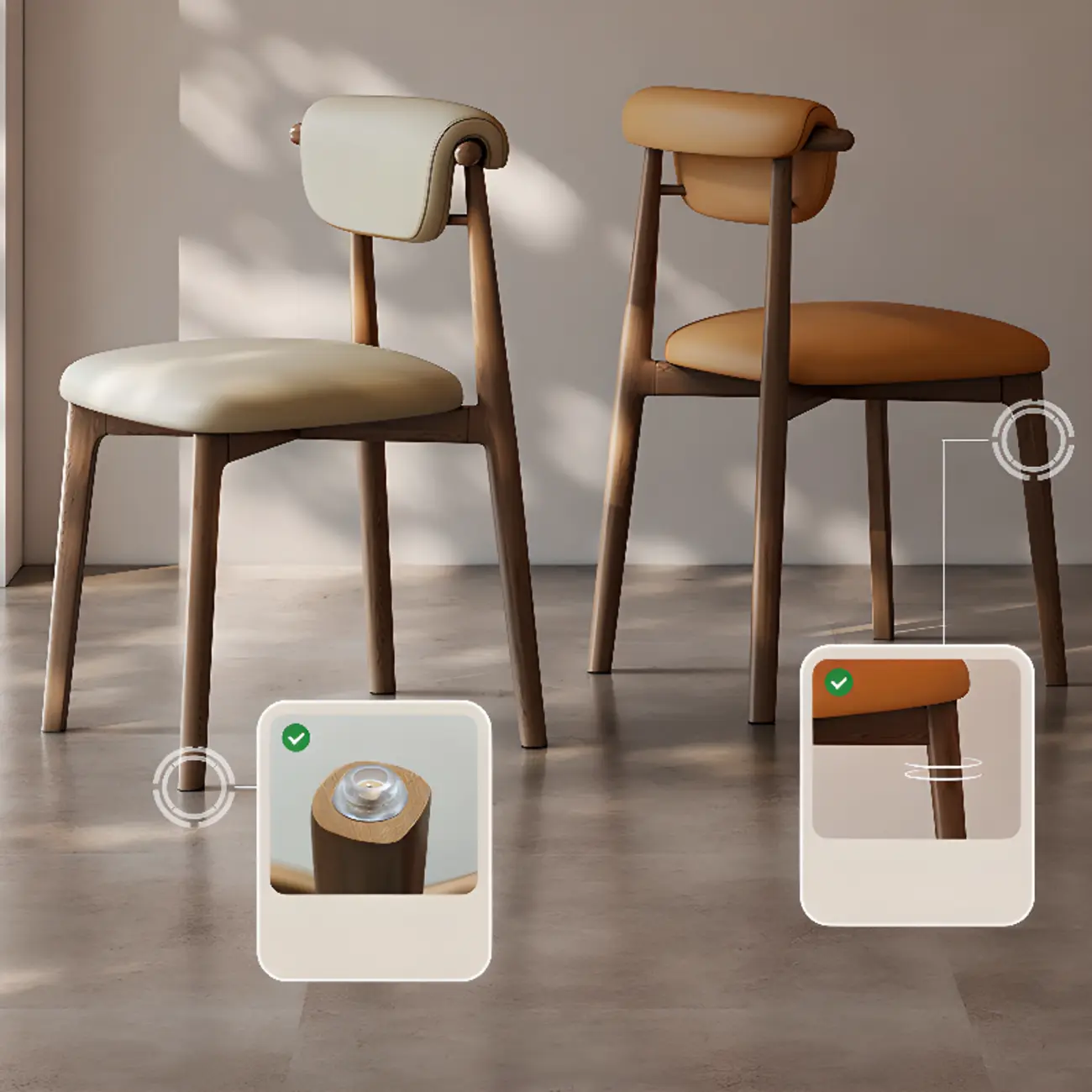 Wooden Armless Faux Leather Low Back Dining Chairs Image - 3 | homeyfad