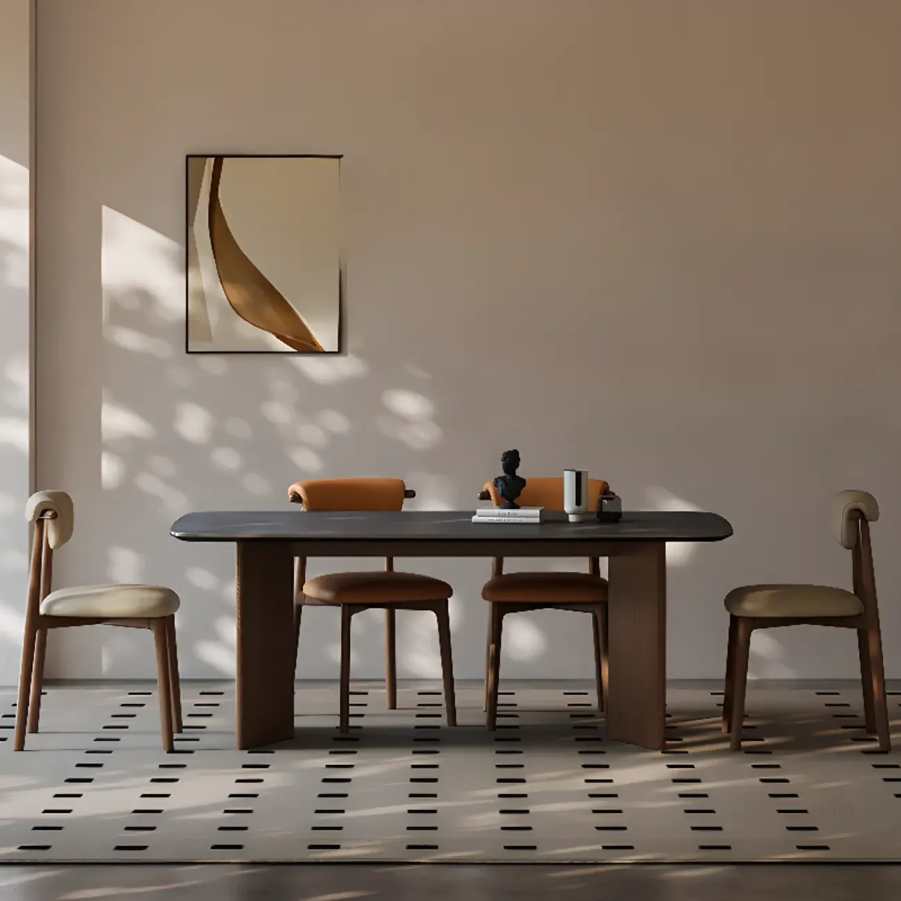 Wooden Armless Faux Leather Low Back Dining Chairs Image - 5