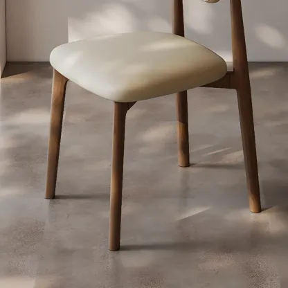 Wooden Armless Faux Leather Low Back Dining Chairs Image - 8