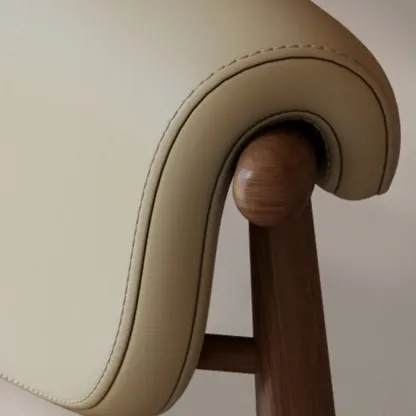 Wooden Armless Faux Leather Low Back Dining Chairs Image - 12