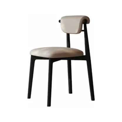 Wooden Armless Faux Leather Low Back Dining Chairs Image - 19