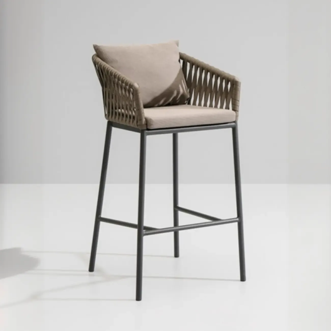 Bohemian Cushioned Rattan Back Counter Stools With Pillow Image - 1