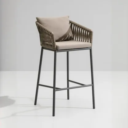 Bohemian Cushioned Rattan Back Counter Stools With Pillow Image - 1