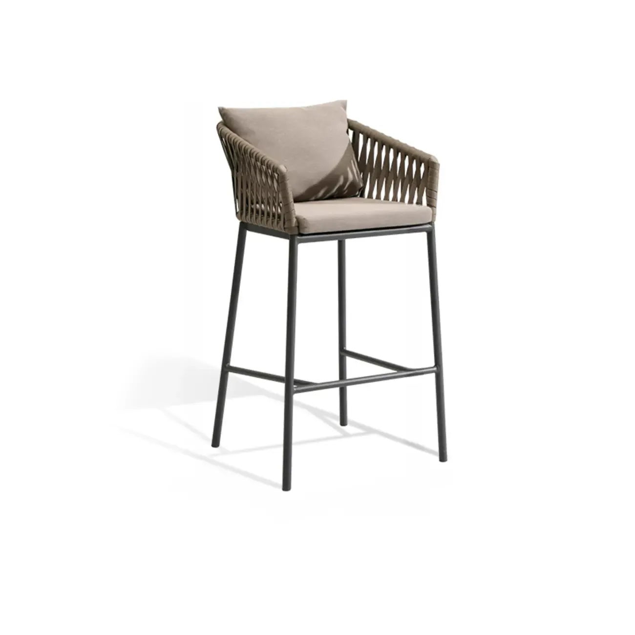 Bohemian Cushioned Rattan Back Counter Stools With Pillow Image - 3