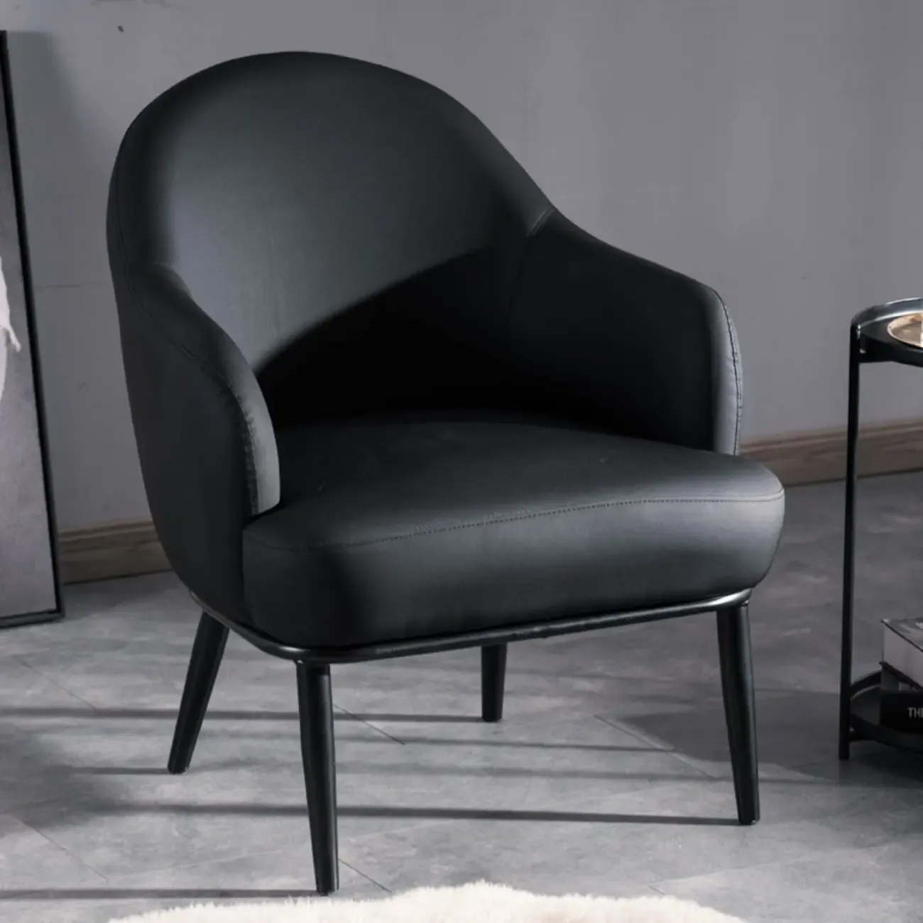 Modern Barrel Chair Faux Leather Living Room Image - 9